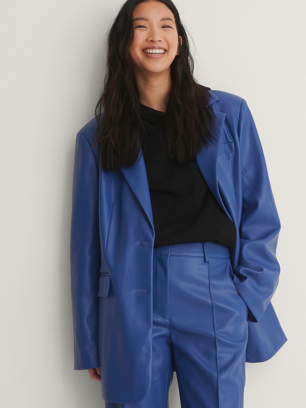 Na-kd Maxi Oversized Pu Blazer Blue